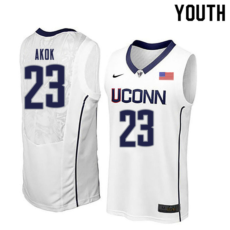 Youth #23 Akok Akok Uconn Huskies College Basketball Jerseys Sale-White